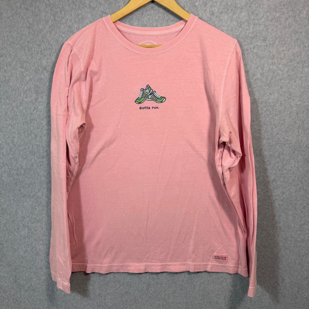 Life is Good Womens Pink Gotta Run Long Sleeve Crusher T-Shirt Size L